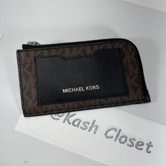 Michael Kors Mens Cooper Logo Zip-Around Wallet brown black - Picture 1 of 4